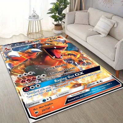 15 Maten Pokémon Kaarten Charizard Print Tapijt voor Woonkamer Slaapkamer Kinderkamer Huisdecoratie Vloerkleed Sofa Garderobemat 40x60cm (16x24in)