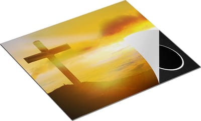 Chefcare Inductie Beschermer Kruis van Jezus Christus bij Zonsondergang - 60x50 cm - Afdekplaat Inductie - Kookplaat Beschermer - Inductie Mat