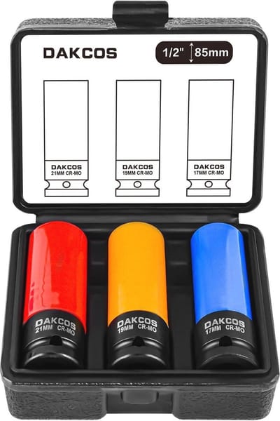 3-delige slagmoerdoppen set 17mm 19mm 21mm dopsleutel 1/2" voor lichtmetalen velgen