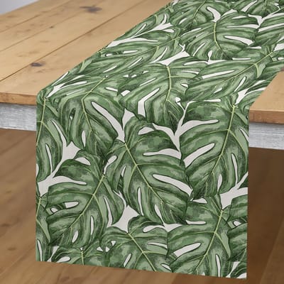 ABAKUHAUS Tafelrok – Monstera aquarel, 40×225 cm, resedagroen