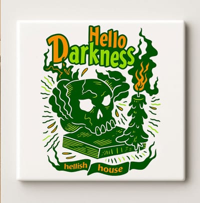 Hello Darkness Schedel Tegel – 15x15 cm Keramische Wanddecoratie – Gotische Halloweendecoratie & Uniek Cadeau voor Horrorliefhebbers