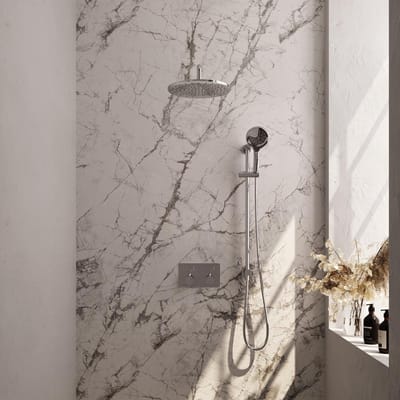 Brauer Chrome Edition Thermostatische Regendoucheset Inbouw - Hoofddouche 30 cm - Gebogen Wandarm - Met Drukknoppen - Handdouche 3 Standen - Doucheslang - Geintegreerde Glijstang - Chroom