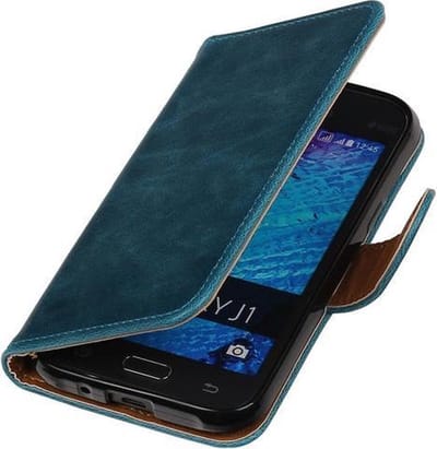 Blauw Pull-Up PU Hoesje Samsung Galaxy J1 Booktype Wallet Cover