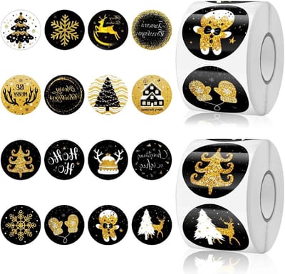 1000 Stuks Kerst Stickers Labels, Zelfklevende Ronde Kersttags met 16 Verschillende Ontwerpen voor Kaarten en Cadeauverpakkingen