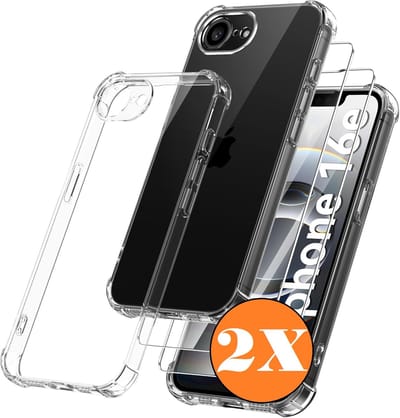 Hoesje Geschikt voor iPhone 16e / iPhone 17e transparant Anti Shock - iPhone SE 4th generation silicone hoesje met 2 Pack Screenprotector tempered glass