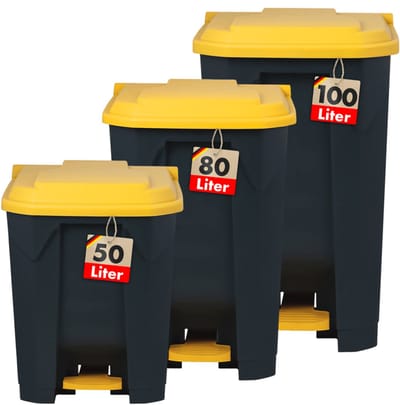 FLOORDIREKT Olaf Afvalemmer - Afvalemmer voor Keuken en Kantoor - Afvalscheidingssysteem - Pedaalemmer met Opstapmechanisme - Geel - 50 L