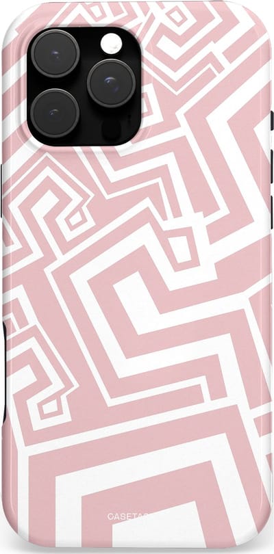Casetastic Hoesje Geschikt voor Apple iPhone 16 Pro Max Magsafe - Stijlvolle Beschermende Duo-layer Case - Abstracte Roze Vormenspel