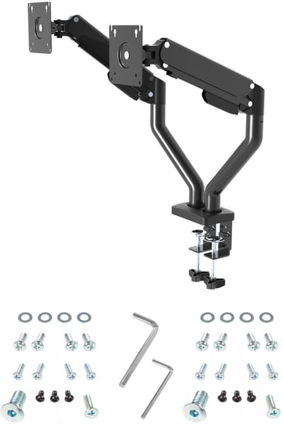 Monitor arm voor 2 monitoren. Bureau bevestiging. Gasveer gestuurd. 2 tot 10kg