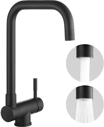Cecipa Max Zwarte Opvouwbare Keukenkraan - 90° Klapbaar + 360° Draaibaar - 304 RVS - Bespaar ruimte - Warm en koud water