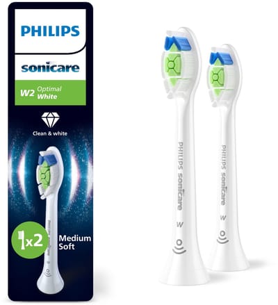 Philips Sonicare Optimal White W2 – Opzetborstels voor Elektrische Tandenborstel – Wit – Verpakking van 2 - Wittere tanden - HX6062/87