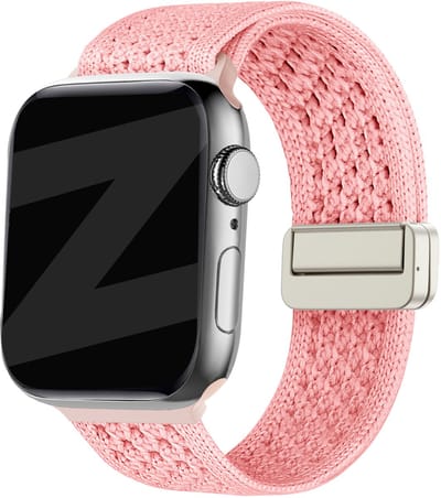 Bandz Vintage nylon band met magneetsluiting - geschikt voorApple Watch Series 1/2/3/4/5/6/7/8/9/10/11/SE/SE2/SE3 - iWatch bandje stof voor kleine maten 38mm 40mm 41mm 42mm (roze)