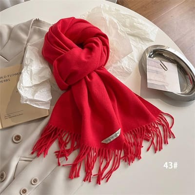 Luxe Winter Wol Sjaal Dames Kasjmier Warm Pashmina Foulard Vrouwelijke Sjaals Wraps Dik Zacht Bufanda Sjaals Stola red