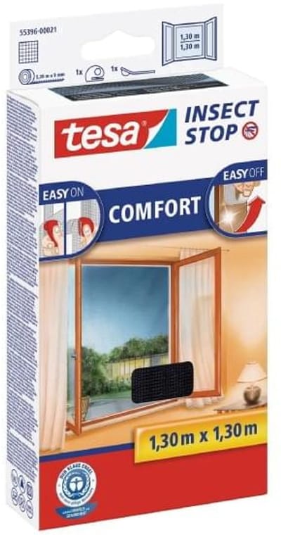 Tesa Insect-Stop Comfort vliegenhor ramen 130 x 130 cm antraciet - Effectieve Insectenwering - Met gratis cheatsheet