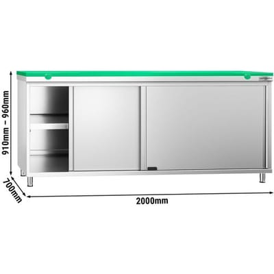 GGM Gastro Edelstahl Arbeitsschrank PREMIUM - 2000x700mm - mit Schiebetür - inkl. Schneideplatte Grün