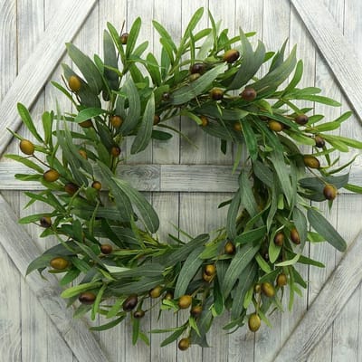 ECTEATOY® 51 cm Kunstmatige Olijftakkrans - Donkergroene Olijfbladkrans - Geschikt voor binnen- en buitengebruik - Perfect voor huis en tuin