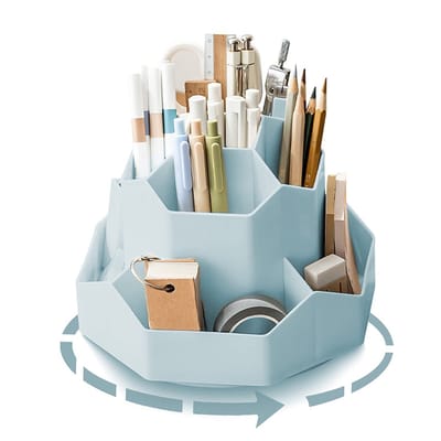 Peysaitr - Bureau Organizer - 360° Draaibaar - Pennenhouder - Groot Capaciteit - Voor Studenten & Kantoor – 9 Vakken - Kunststof - blauw - 17,8x17,8x13 cm - 1 stuk