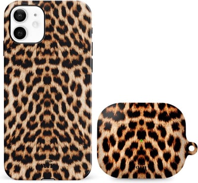 xoxo Wildhearts telefoonhoesje geschikt voor iPhone 12 met AirPods Pro (2) hoesje - set - Wild Thing - Double Layer - Telefoonhoesje met dubbele beschermlaag - Panterprint - Tijger - Panter - Tijgerprint hoesje