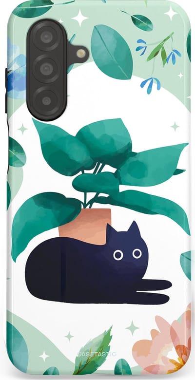 Casetastic hoesje geschikt voor Samsung Galaxy A26 - Dubbellaagse bescherming - Plantenkat - Fashion Case - Lichtgrijs Turquoise Wit Mintgroen