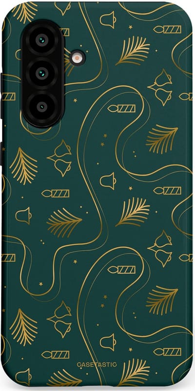 Casetastic hoesje geschikt voor Samsung Galaxy A36 / Samsung Galaxy A56 - Dubbellaagse bescherming - Groene kerst bellen en takken - Fashion Case - Donkergroen Donkergrijs Petrol