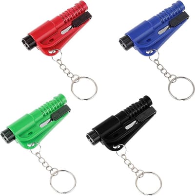 Sleutelhanger met gordelsnijder en ruitenbreker - Praktische autosleutelhanger - Ruitenbreker - Set van 4 stuks
