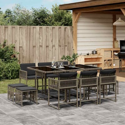 vidaXL - 11-delige - Tuinset - met - kussens - poly - rattan - grijs