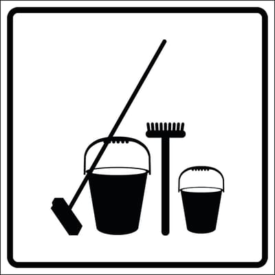 Schoonmaakkast sticker, wit zwart 100 x 100 mm
