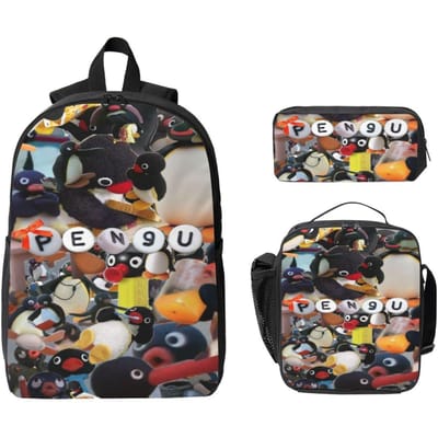 3 Stuks Pingus Cartoon Pinguïn Schooltassen Set voor Meisjes Jongens Pennen Etuis Rugzak Sets met Lunchbox Voor School Leerlingen Daypack