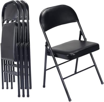 Karl home 4 Pack Black Folding Chairs with Padded Chairs for Outdoor Indoor Portable Stackable Commercial Chair with Steel Frame for Events Office Wedding Party, 330lbs Capacity