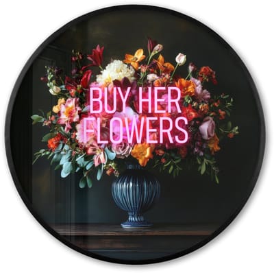 Poster in lijst Rond - Fotolijst 60x60 cm - Posters - Quote - Bloemen - Vaas - Neon - Ronde posterlijst zwart - Decoratie - Wanddecoratie woonkamer - Muurdecoratie slaapkamer