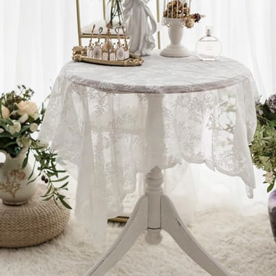 Rechthoekig wit kanten tafelkleed voor bruiloft, feest, salontafel, tafelkleed, placemat, onderzetter, borduurstof 100x145cm