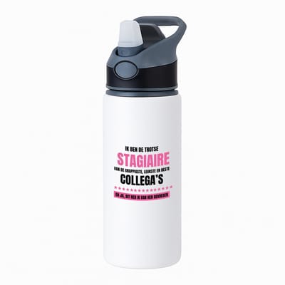 Hacebo® - De trotse stagiaire waterfles met rietje zwart - Stagiair - beste stagiaire - werk - afscheidscadeau - verjaardagscadeau - kado - water fles - 650ML