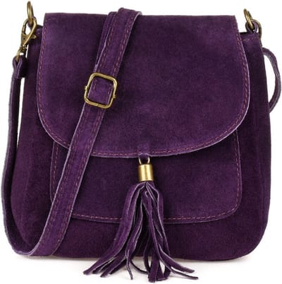 Paarse Suède Schoudertas Tassle - Suède - Italiaans Leder - Paars - Boho Schoudertassen