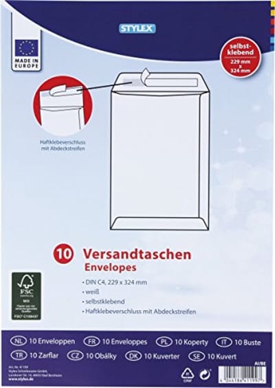 Enveloppen wit - A4 formaat - 10stuks -