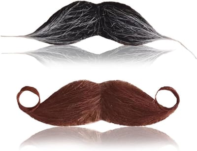 Set van 2 Nep Snorren voor Beugel, Kostuumaccessoires voor Halloween, Carnaval en Feestjes, Nepbaard en Snorrenlijm