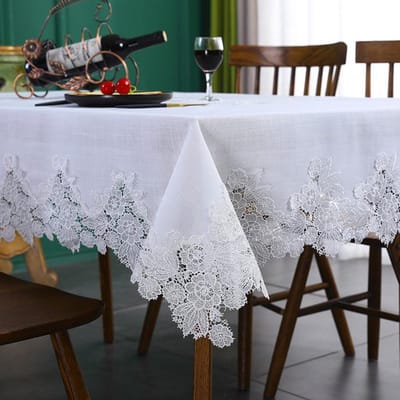 Tafelkleed Wit Tafelkleed Linnen Katoen Rechthoekig Tafelkleed Bloem Amerikaans Tafel Juppe Tv Kast Kantpatroon Modern 150X220cm