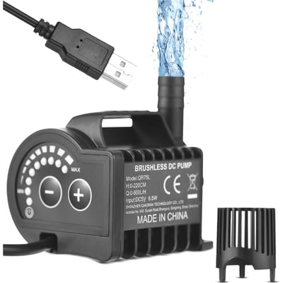 Onderdompelbare 5V waterpomp 8 niveaus instelbaar 0-400L/H Kleine fonteinpomp met 0-9,8ft opvoerhoogte, 6,5ft QR75L