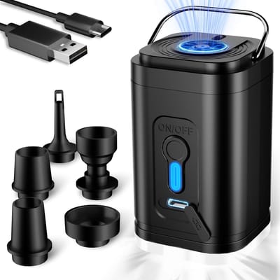 Mini luchtpomp – Met campinglamp, 5 mondstukken, USB-C