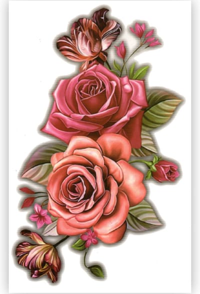 Temporary Tattoo Rode Rozen / Roze Bloemen (A5 formaat) [Neptattoo - Tijdelijke tatoeage - Nep Fake Tattoos - Water Overdraagbare Sticker Henna - Glitter Tattoo Set - Plak Tattoos - Nep Tatoeage - Festival Tattoes]