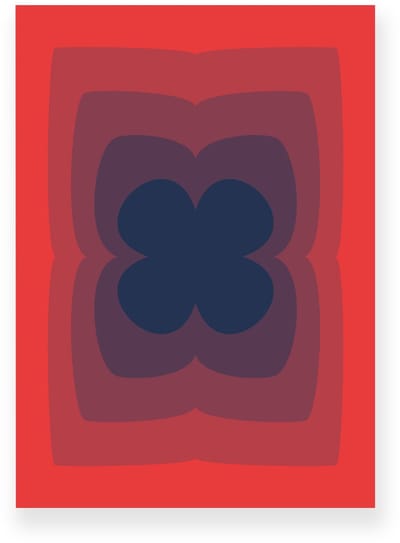 Poster 20x30 cm - Abstracte Kleurovergang - Klavertje Vier - Rood - Blauw - Vintage - Op-Art - Muurdecoratie - Wanddecoratie