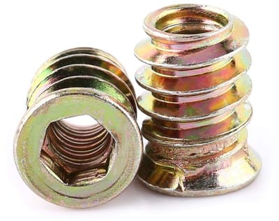 Dailygoods- Schroefdraadmoer Zeskantig - Houtdraadinzet 2 Stuks - Zinklegering M6/M8 - Geschikt voor Zacht Hout - M6x15mm Afmeting - Inzetmoer