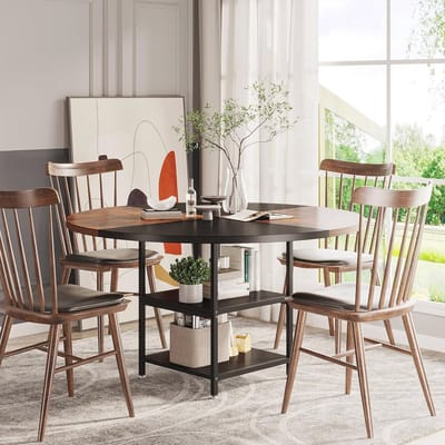 Ronde Eettafel - Keukentafel Huistafel - Gezellig Tafelen - Met Opbergplank - 47 Inch Diameter - Zwart Bruin