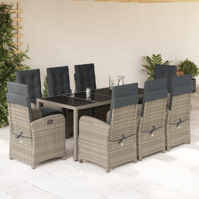 vidaXL - 9-delige - Tuinset - met - kussens - poly - rattan - grijs