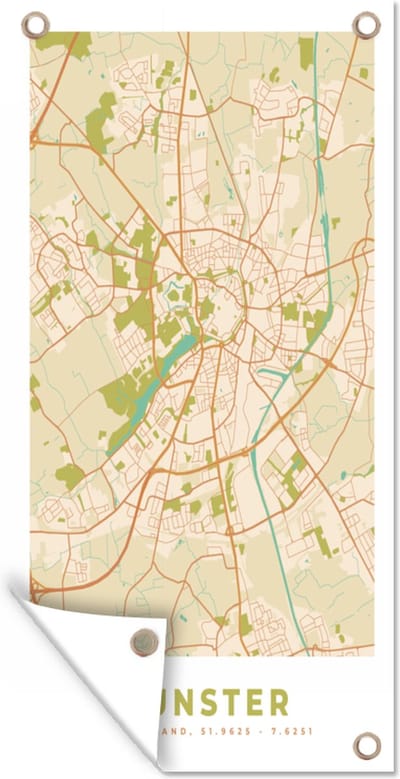 Schuttingposter Münster - Plattegrond - Stadskaart - Vintage - Kaart - 100x200 cm - Tuindoek