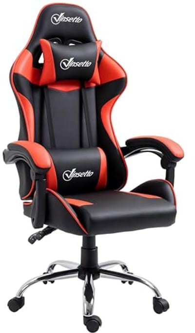 Ergonomische Gamingstoel met Hoofdsteun en Verstelbare Rugleuning tot 135 Graden - Zwart