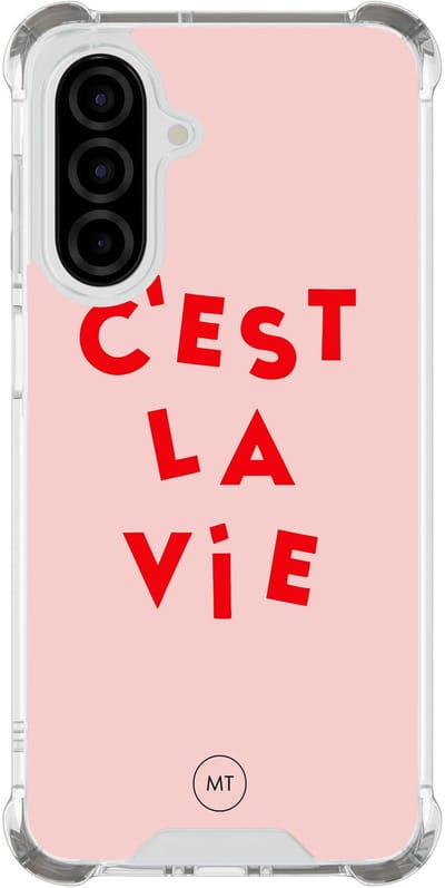 Hoesje (shockproof) geschikt voor Samsung Galaxy A26 - C'est la vie - Extra sterke case - TPU/polycarbonaat - Tekst - Roze, Transparant