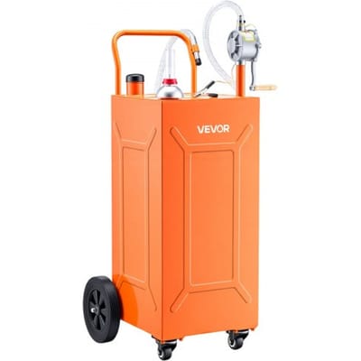 VEVOR 132,5L Brandstoftrolley, Mobiel Tanksysteem met Handpomp, Oranje, Koolstofstaal, Inclusief 4 Rollen en 3m Aanvoerslang, Max. 17,8 L/Min, Benzine en Diesel, Ideaal voor Atv, Utv en Motorfiets