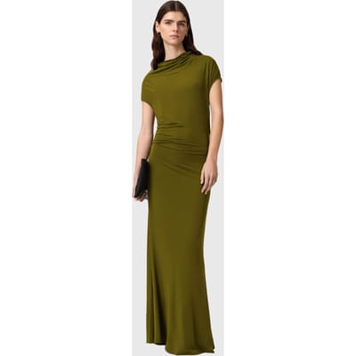 AllSaints Selena Dress Khaki Green Taglia: 4 | Maxi abiti Outlet | Donna | Marrone