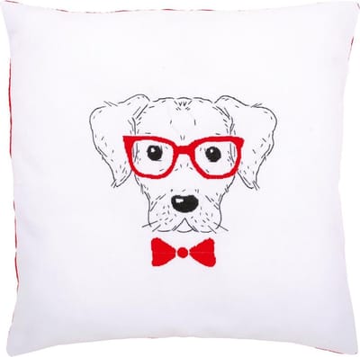 Borduurkussen kit Hond met rode bril - Vervaco - PN-0155963