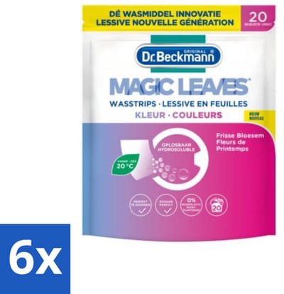 6 x Dr. Beckmann - Magic Leaves - Wasstrips - Gekleurde Was - Frisse Bloesem - 20 Wasbeurten - Wasstrips - Wasmiddel - Gekleurde Was - Frisse Geur - Milieuvriendelijk