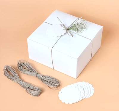 Geschenkdozen Wit - Papieren Dozen - Feestelijke Cadeaus - Inclusief Touw Tags - 20 Stuks 8x8x4 - Wit
